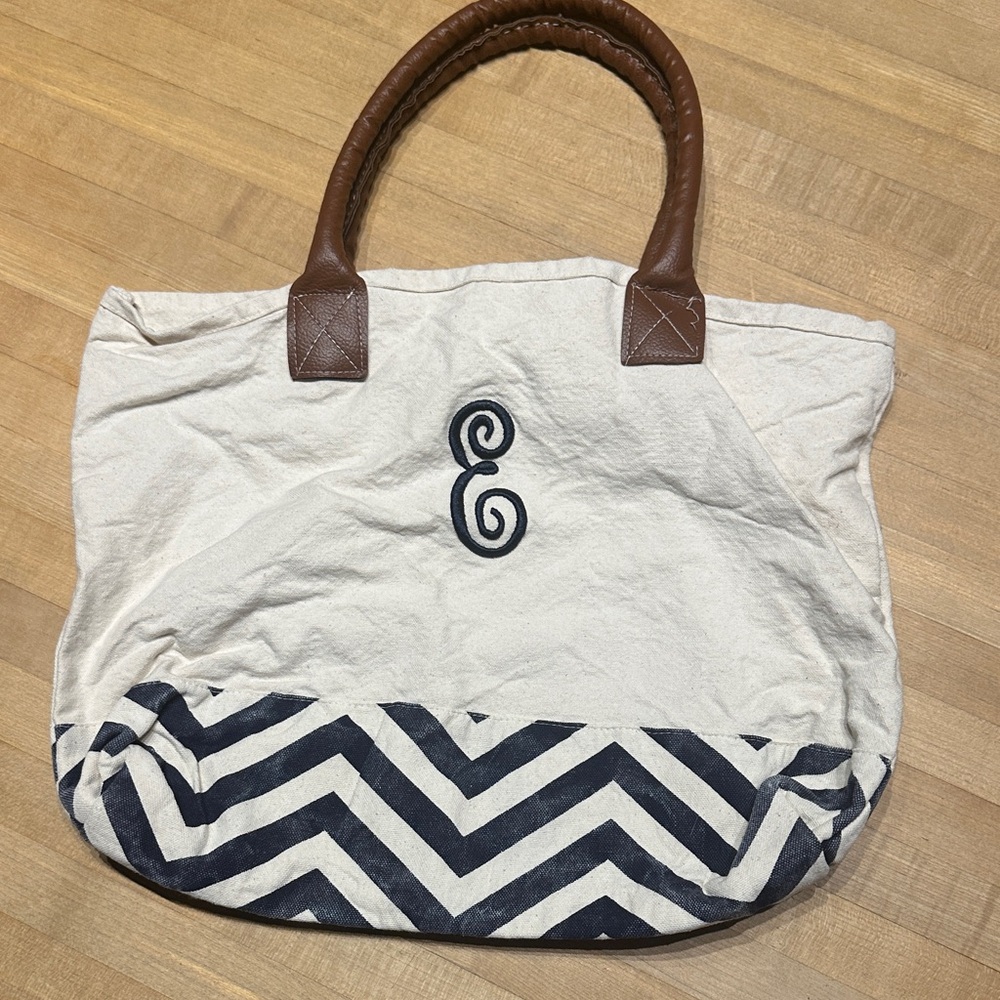 Stylish Cream and Navy Tote Bag